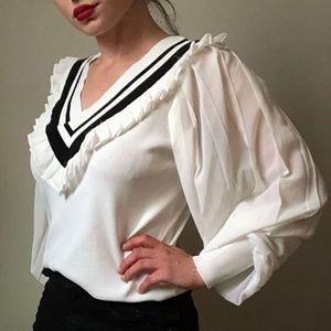 Vintage frilly chiffon sleeved sailor top
